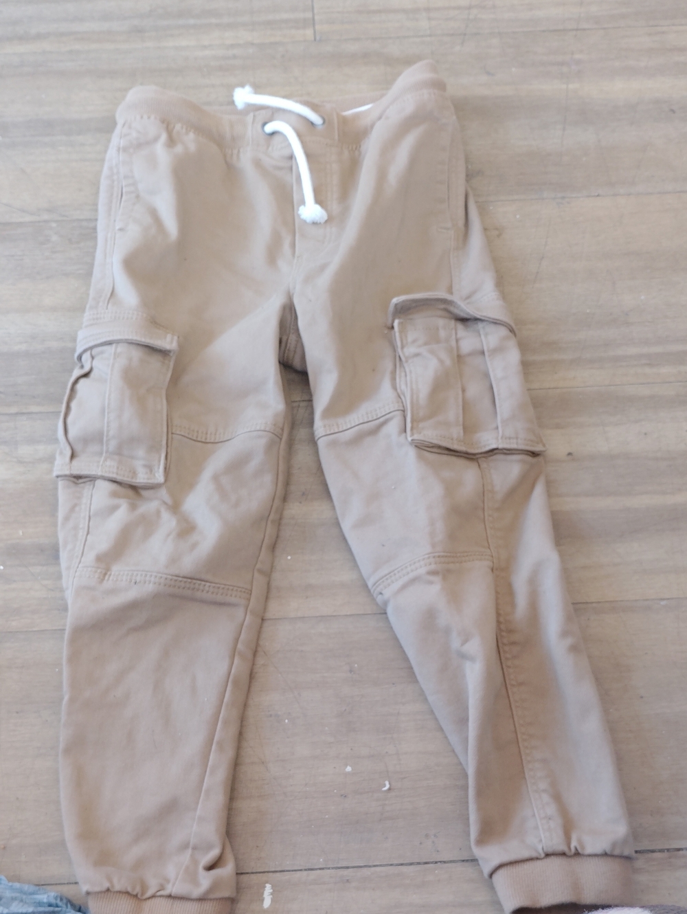 Kids Tan Cargo Jogger Pants with Drawstring Size 6x